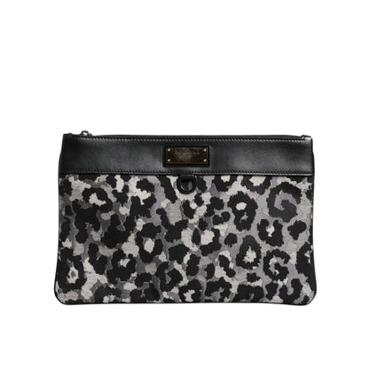 Dolce & Gabbana Multicolor Leopard Jacquard Logo Plaque Men Pouch Bag