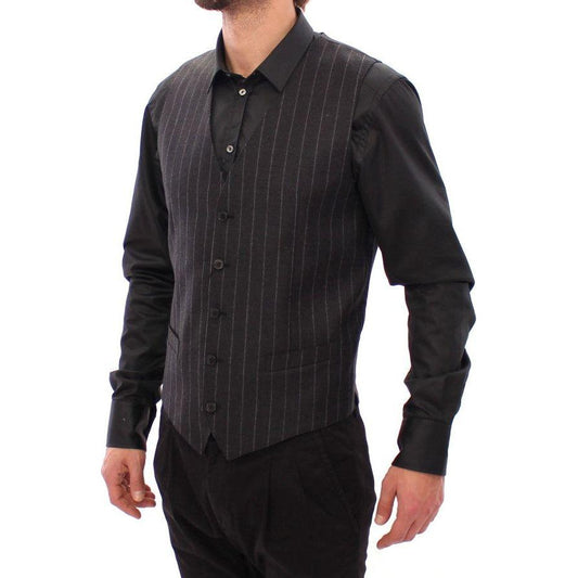 Dolce & Gabbana Sleek Gray Striped Wool Dress Vest Dolce & Gabbana Dark Slate Gray