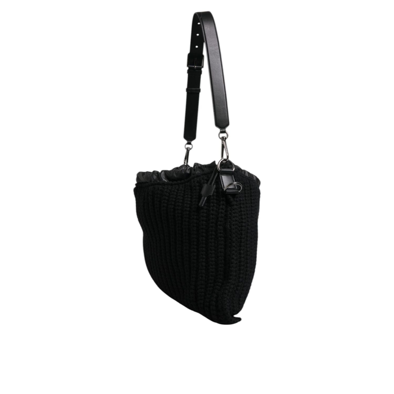 Dolce & Gabbana Black Cashmere Knitted Leather Shoulder Bag