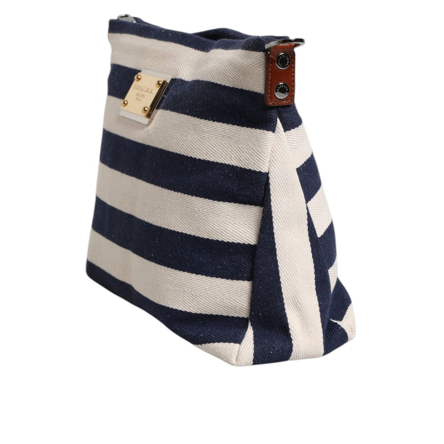 Dolce & Gabbana Blue White Stripes Logo Plaque Tote Bag