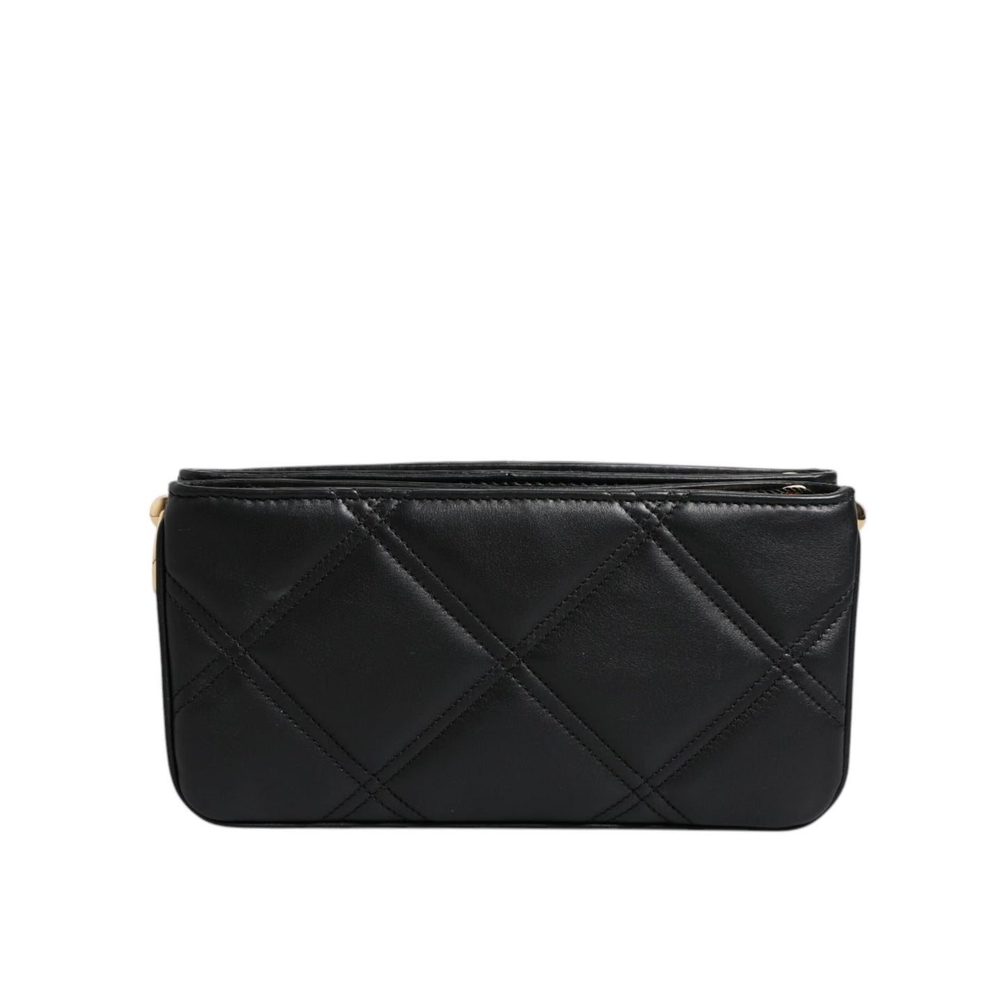 Dolce & Gabbana Black Leather Crystal Embellished Logo Shoulder Bag
