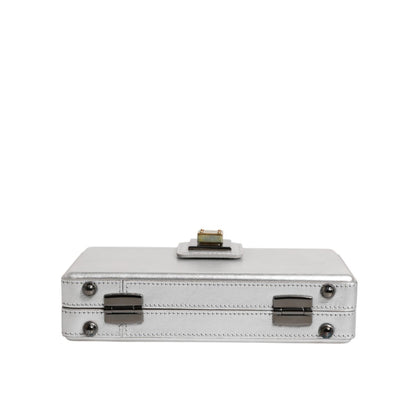 Dolce & Gabbana Metallic Silver DG BOX Leather Shoulder Strap Bag