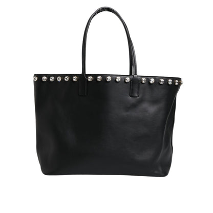 Dolce & Gabbana Black Crystal Leather Shopping Women Tote Bag
