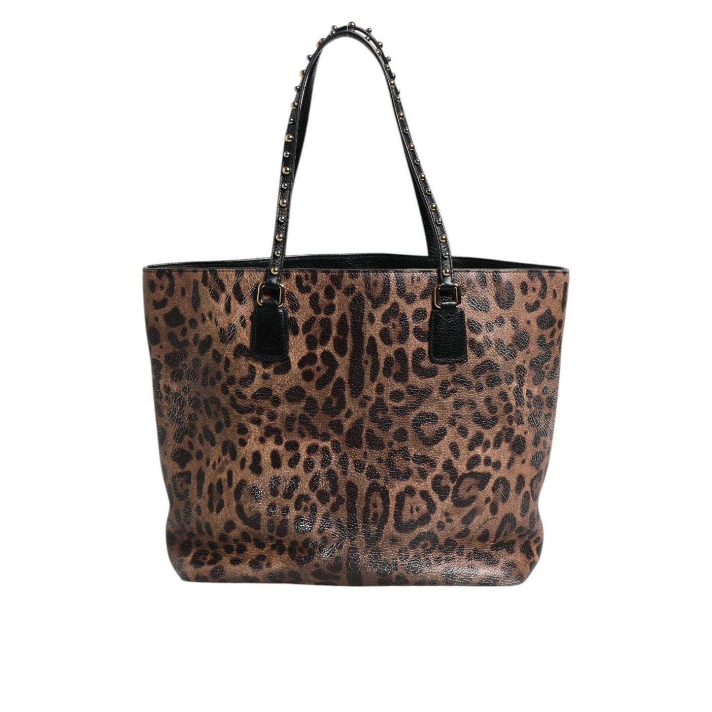Dolce & Gabbana Brown Black Calfskin Leopard Print Shoulder Tote Bag