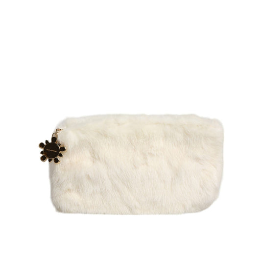 Dolce & Gabbana White Fur Handbag Clutch Purse Pouch Bag BAG4080