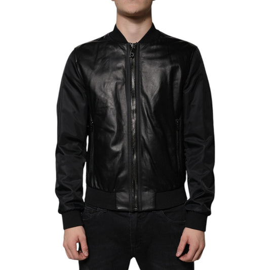 Dolce & Gabbana Black Lambskin Full Zip Biker Blouson Jacket JKT4137-48