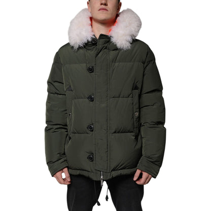 Dsquared² Green Hooded Long Sleeves Fur Shearling Jacket Dsquared²