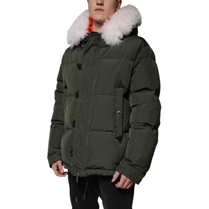 Dsquared² Green Hooded Long Sleeves Fur Shearling Jacket Dsquared²