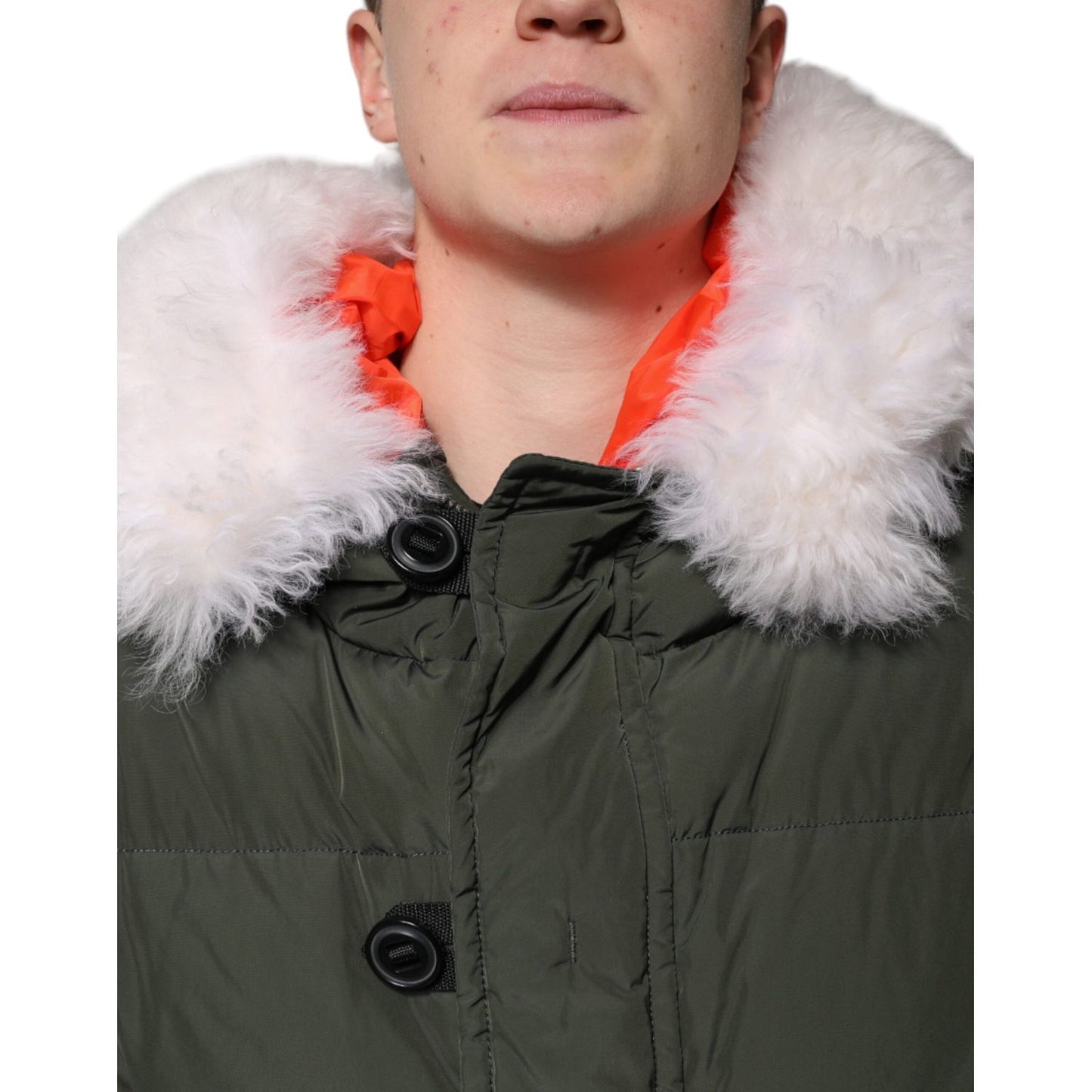 Dsquared² Green Hooded Long Sleeves Fur Shearling Jacket Dsquared²