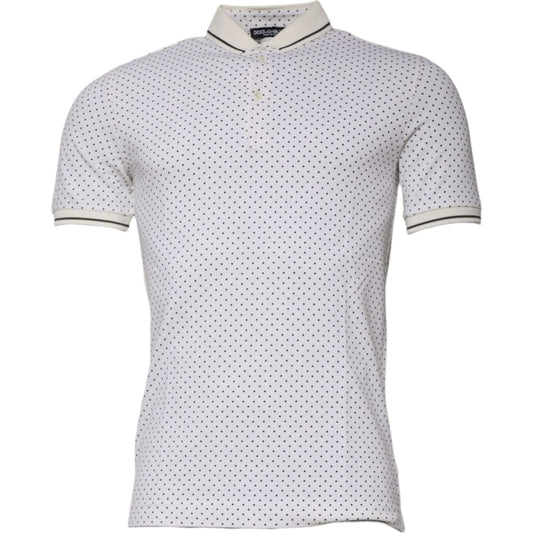 Dolce & Gabbana White Polka Dot Cotton Collared Polo T-shirt TSH87721-44