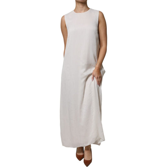 Peserico White Sleeveless Round Neck Shift Long Maxi Dress DR281347-46