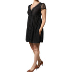 Blugirl Black Short Sleeves Floral Lace Trim A-line Mini Dress