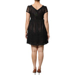 Blugirl Black Short Sleeves Floral Lace Trim A-line Mini Dress