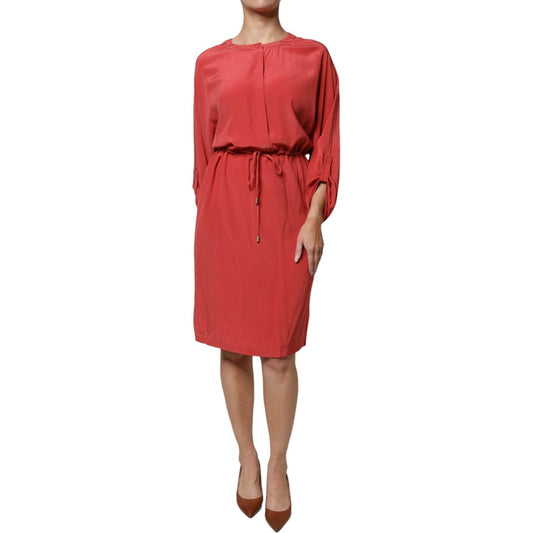 Peserico Red Long Sleeves Pencil Cut Drawstring Waist Dress DR281364-42