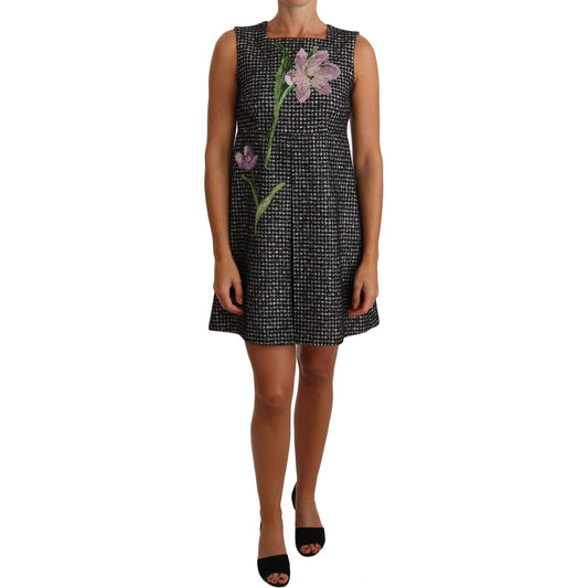 Dolce & Gabbana Houndstooth Floral Appliqué Shift Dress Dolce & Gabbana Dark Slate Gray