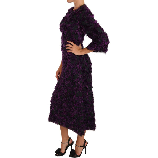 Dolce & Gabbana Elegant Fringe Sheath Dress in Purple & Black Dolce & Gabbana Black