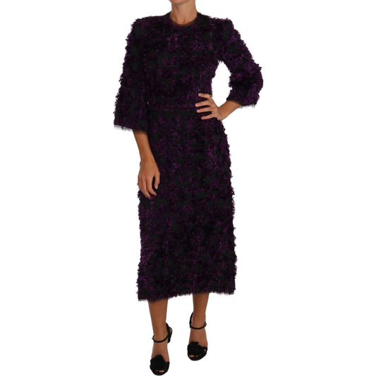 Dolce & Gabbana Elegant Fringe Sheath Dress in Purple & Black Dolce & Gabbana Black