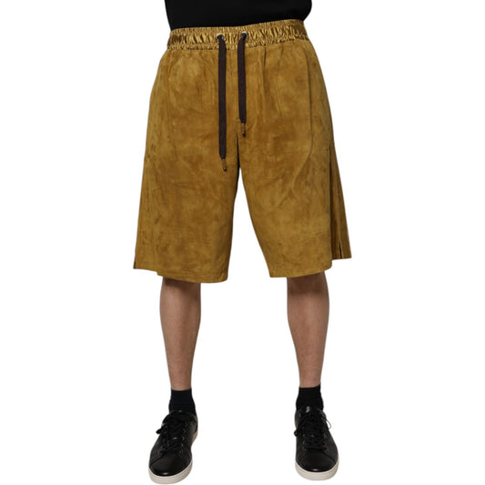 Dolce & Gabbana Brown Lambskin Suede Men Bermuda Shorts PAN75240-50