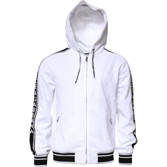 Dolce & Gabbana White Full Zip Hooded Sweatshirt Sweater TSH87200-50