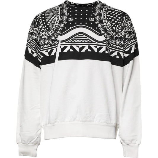 Dolce & Gabbana White Black Printed Cotton Sweatshirt Sweater TSH90063-50