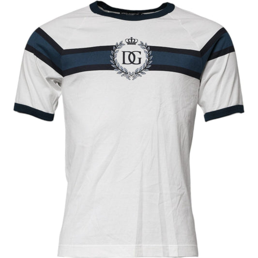 Dolce & Gabbana White Logo Print Cotton Men Crew Neck T-shirt TSH90036-46