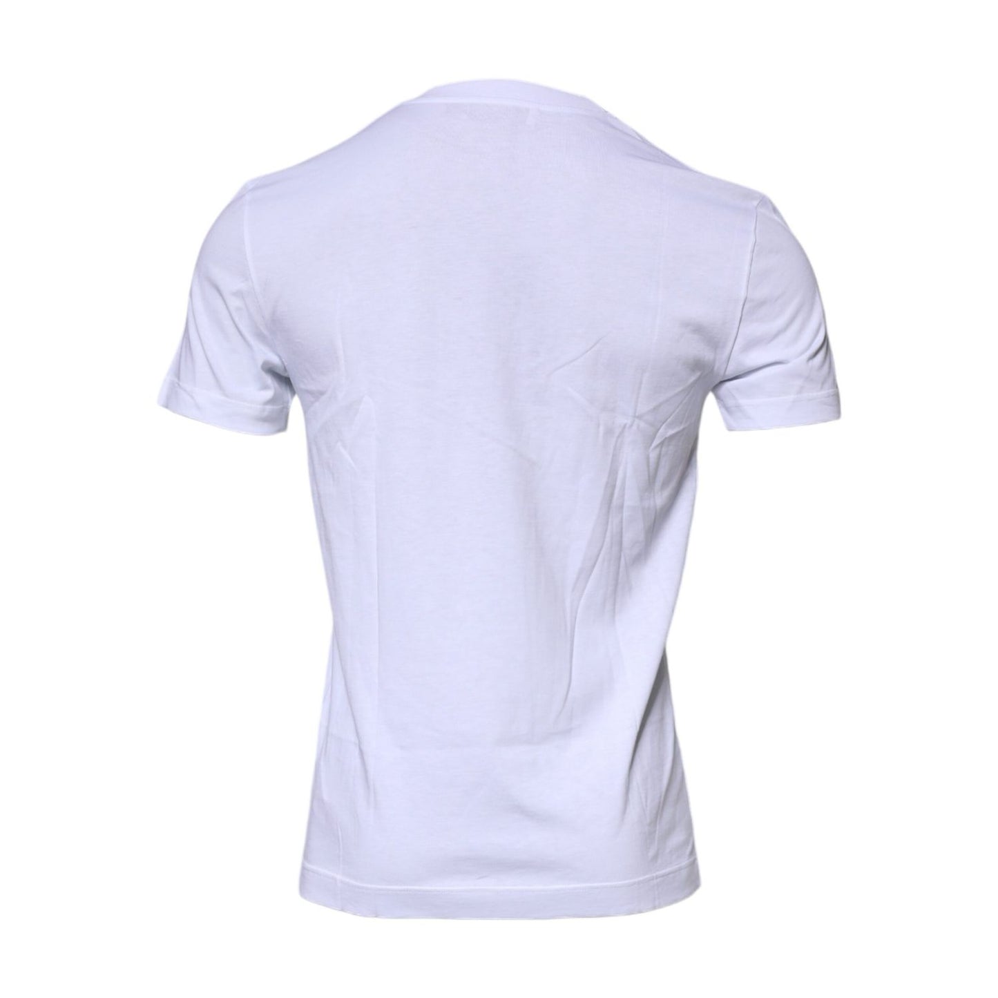 Dolce & Gabbana White Logo Plaque Cotton Crew Neck T-shirt