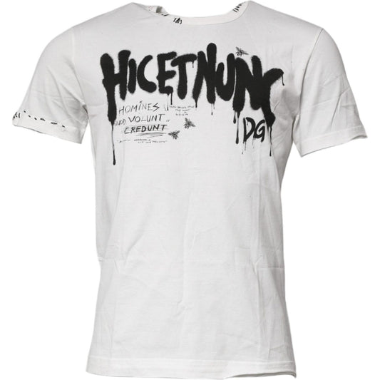 Dolce & Gabbana White Graphic Print Cotton Crew Neck T-shirt TSH90045-46