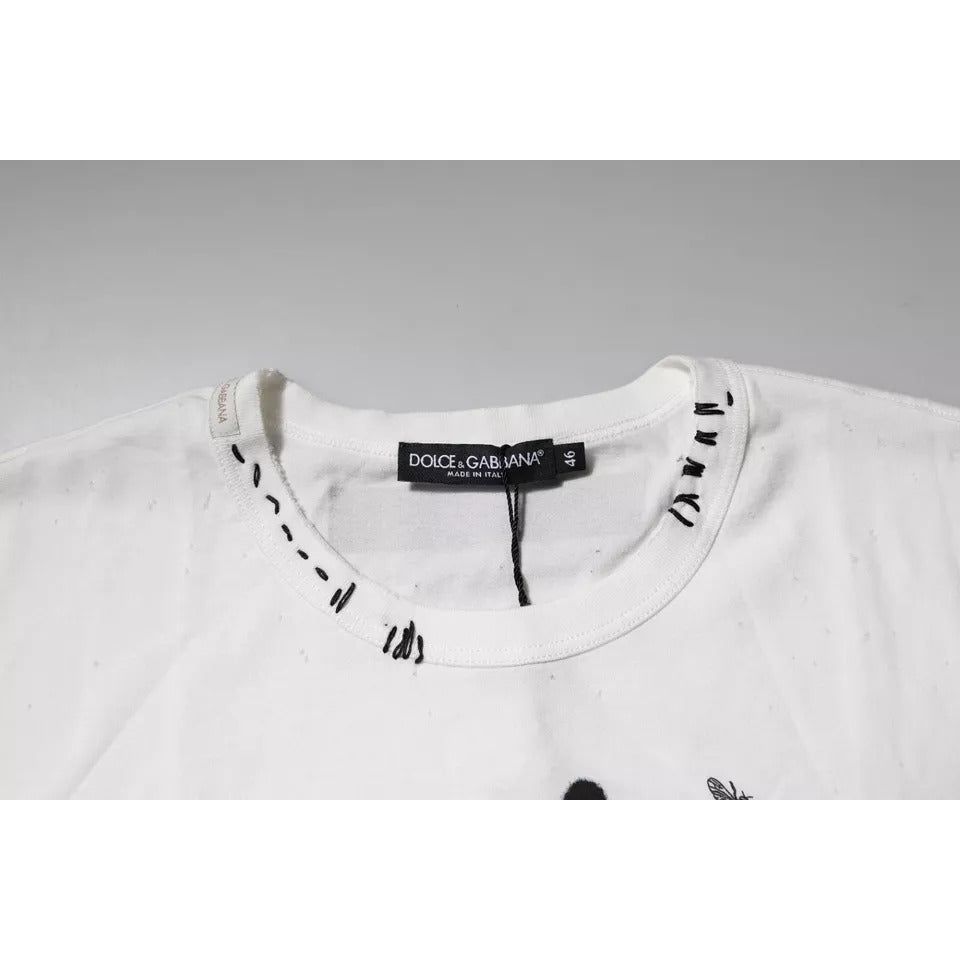 Dolce & Gabbana White Graphic Print Cotton Crew Neck T-shirt