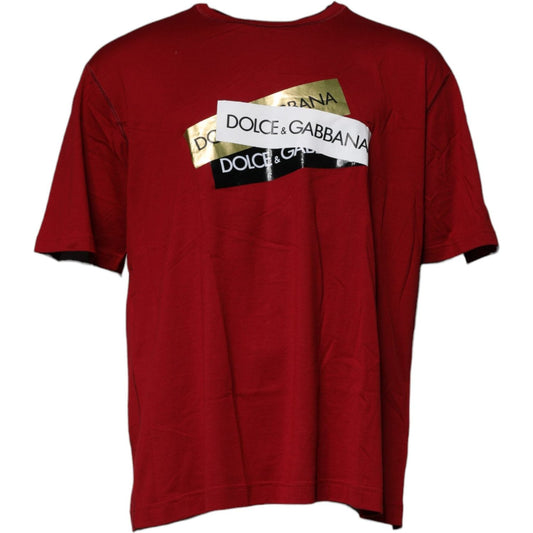Dolce & Gabbana Red Logo Tape Cotton Crew Neck T-shirt TSH90048-44