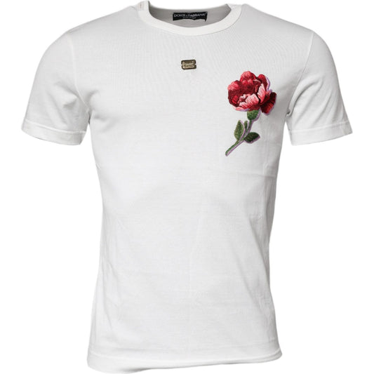 Dolce & Gabbana White Cotton Logo Floral Crew Neck T-shirt TSH878642-44