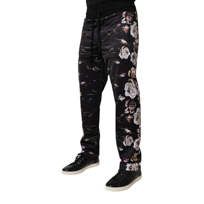 Dolce & Gabbana Black Floral Polyester Jogger Pants