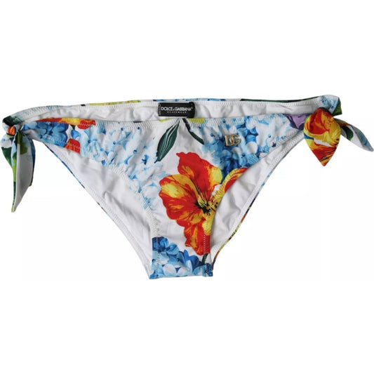 Dolce & Gabbana White Floral Print Swimsuit Bikini Bottom Swimwear Dolce & Gabbana Gray