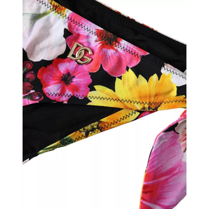 Dolce & Gabbana Black Floral Print Swimsuit Bikini Bottom Swimwear