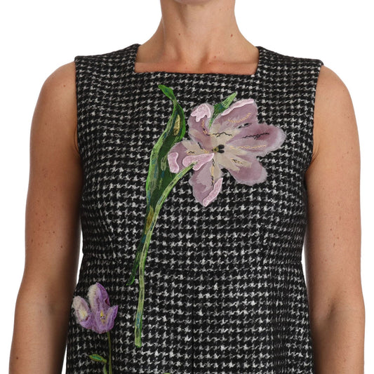 Dolce & Gabbana Elegant Gray Mini A-Line Dress with Purple Tulip Dolce & Gabbana Dark Slate Gray