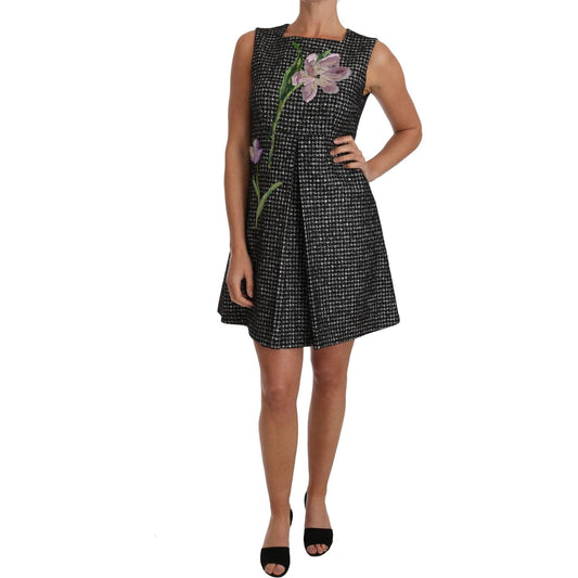 Dolce & Gabbana Elegant Gray Mini A-Line Dress with Purple Tulip Dolce & Gabbana Dark Slate Gray