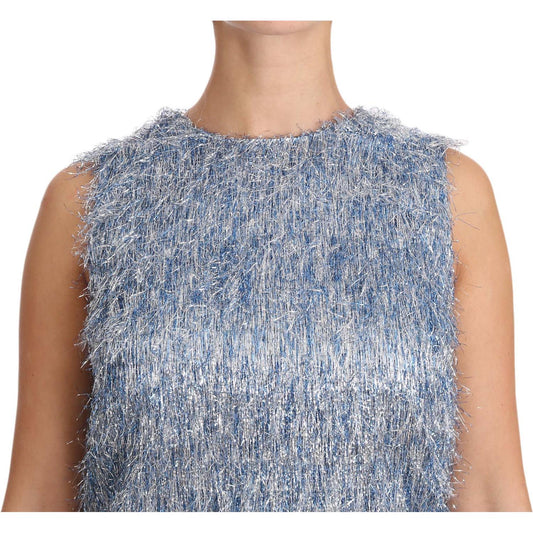 Dolce & Gabbana Elegant Light Blue Fringe Shift Dress Dolce & Gabbana Dark Gray