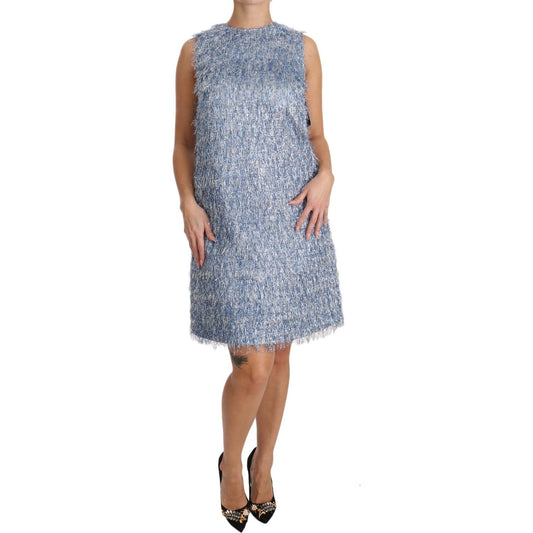 Dolce & Gabbana Elegant Light Blue Fringe Shift Dress Dolce & Gabbana Light Slate Gray