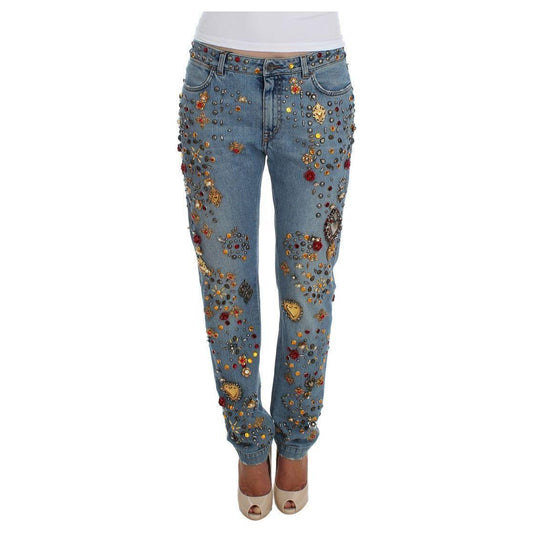Dolce & Gabbana Enchanted Sicily Crystal Heart Boyfriend Jeans Dolce & Gabbana Dim Gray