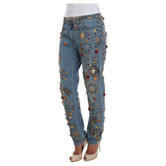 Dolce & Gabbana Enchanted Sicily Crystal Heart Boyfriend Jeans Dolce & Gabbana Dim Gray