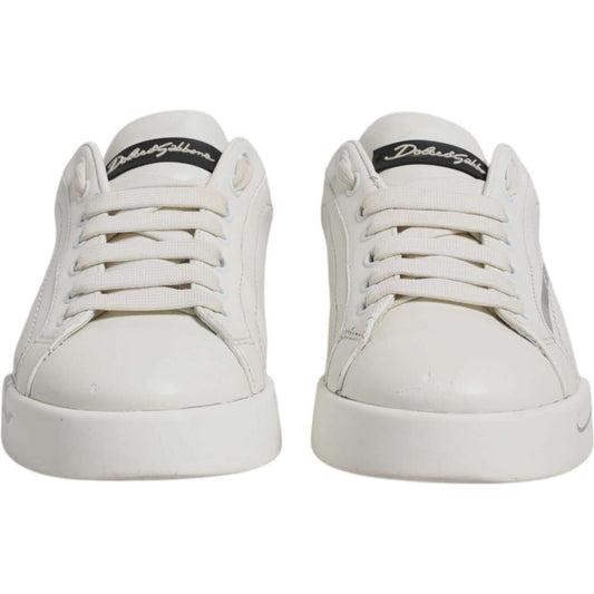 Dolce & Gabbana White Black Logo Portofino Men Sneaker Shoes MV7539#5-42