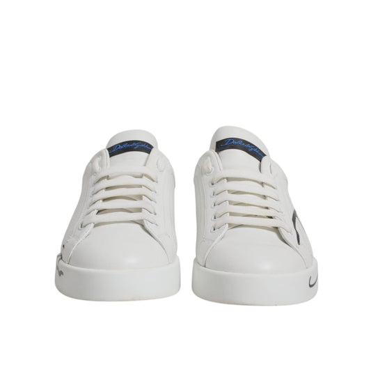 Dolce & Gabbana White Blue Logo Leather Portofino Sneaker Shoes MV6951-41