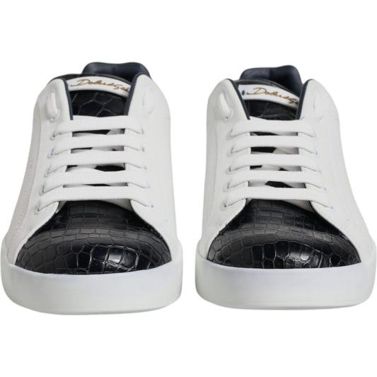 Dolce & Gabbana White Black Leather Portofino Sneaker Shoes MV7036-41
