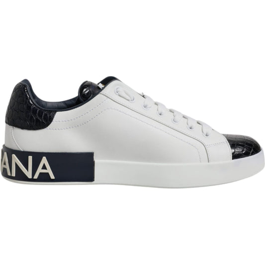 Dolce & Gabbana White Black Leather Portofino Sneaker Shoes MV7037-41.5