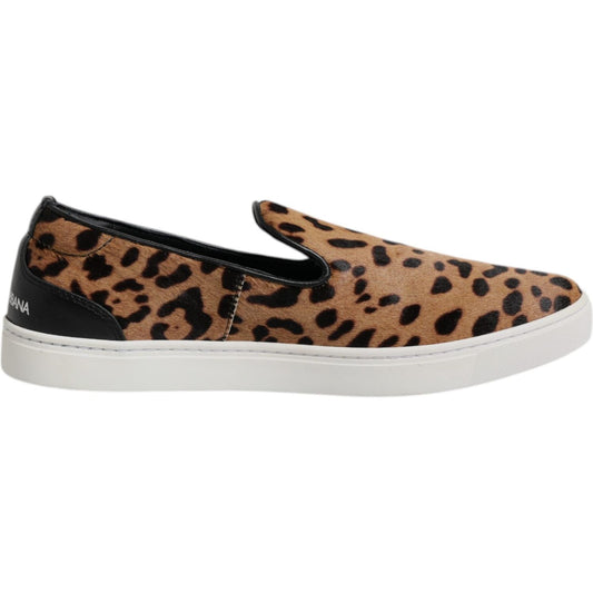 Dolce & Gabbana Brown Calfskin Fur Leopard Sneakers Shoes MV7038-41.5