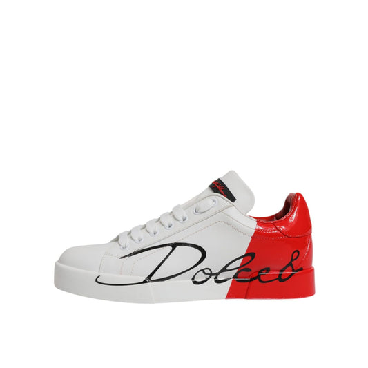 Dolce & Gabbana White Red Logo Portofino Sneakers Shoes