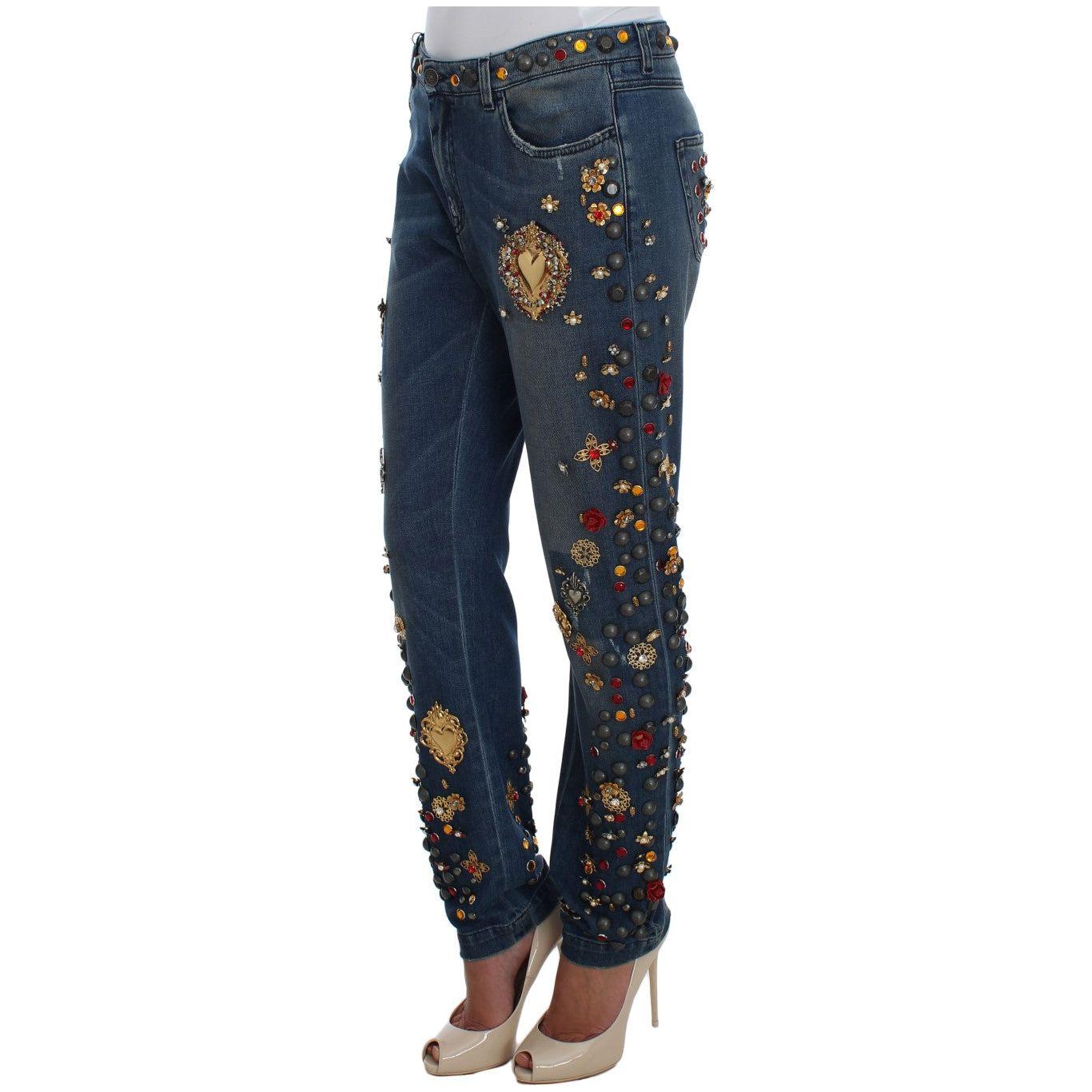 Dolce & Gabbana Crystal Roses Heart Embellished Jeans