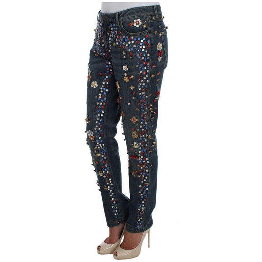 Dolce & Gabbana Enchanted Sicily Crystal Heart Boyfriend Jeans Dolce & Gabbana Dark Slate Gray