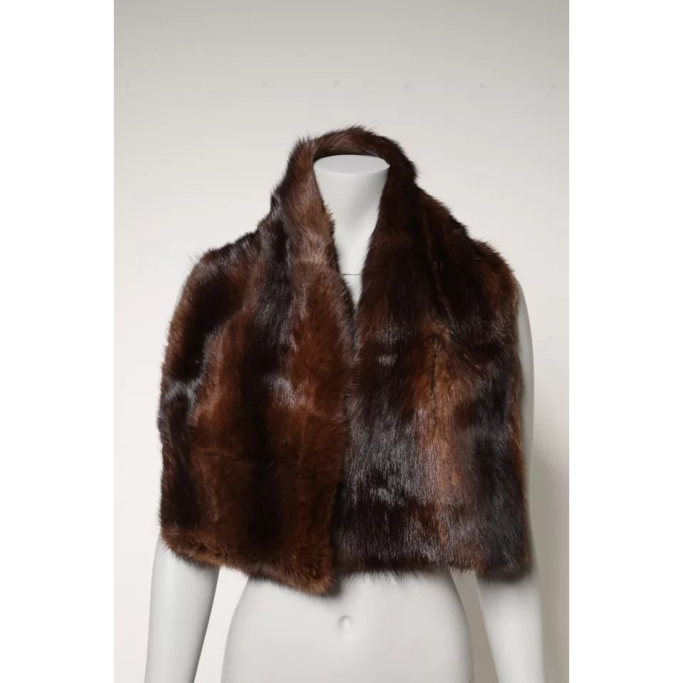Dolce & Gabbana Black Brown Stripe Fur Shawl Wrap Scarf