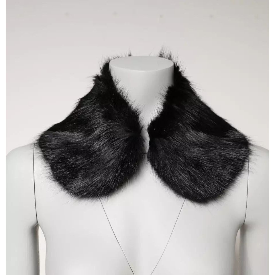 Dolce & Gabbana Black Fur Shawl Neck Wrap Cover Collar Scarf MS7113-40
