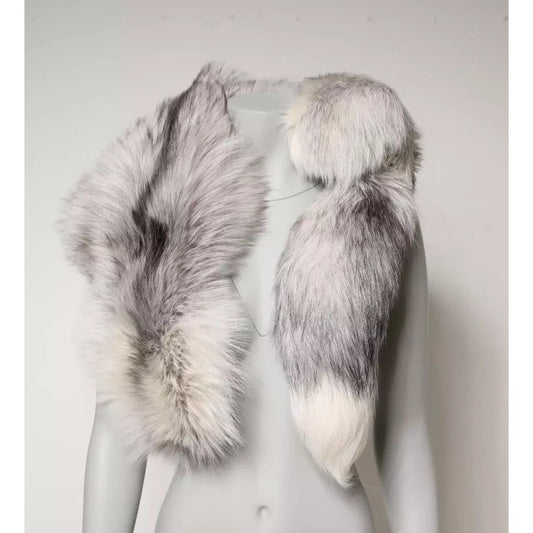 Dolce & Gabbana White Fox Fur Neck Wrap Warmer Winter Scarf MS7121